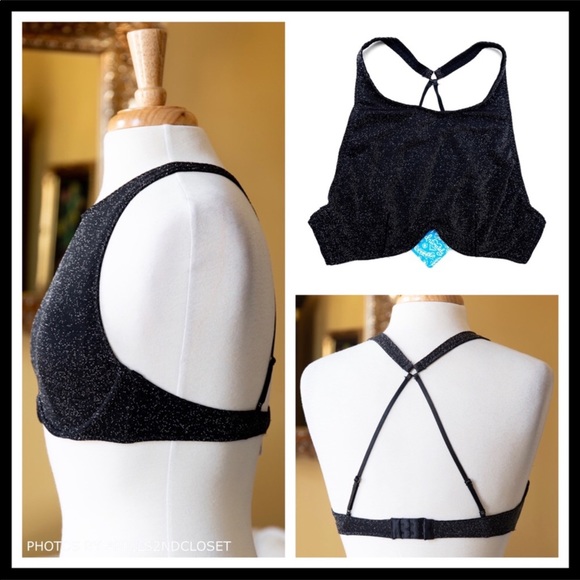 FREE PEOPLE SPARKLE BLACK CROP TANK BRALETTE A3C - Picture 4 of 8